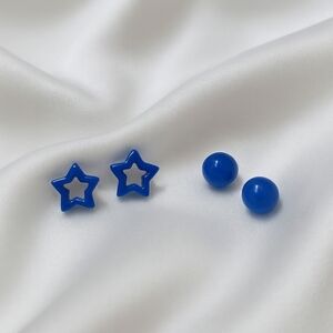 Minimalist Blue Star & Ball Stud Earrings – Modern Dainty Women Fashion Jewelry